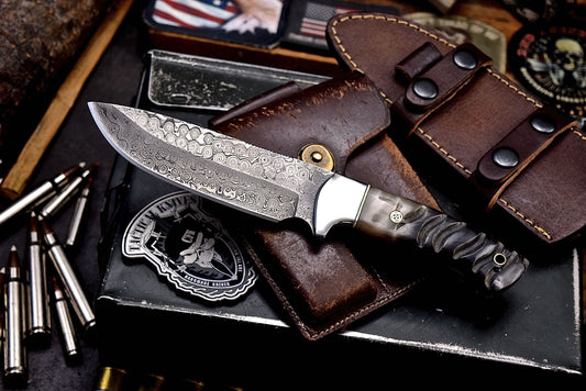 CFK Handmade Damascus Custom GENUINE SHEEP HORN Hunting Skinner Knife