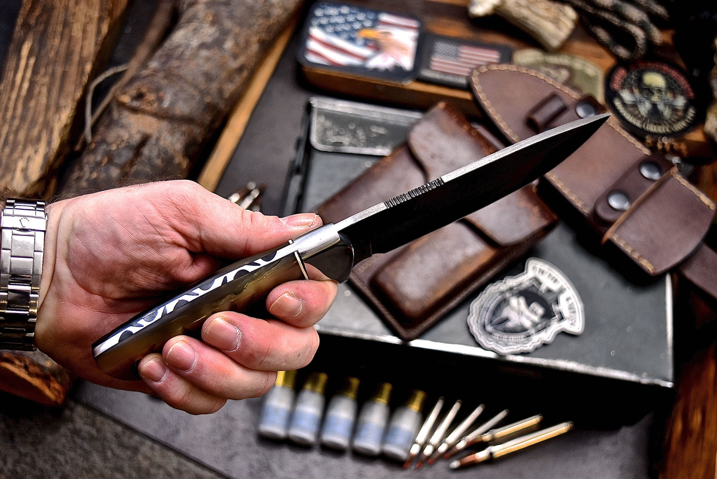 CFK Handmade Damascus Custom GENUINE SHEEP HORN Hunting Skinner Knife