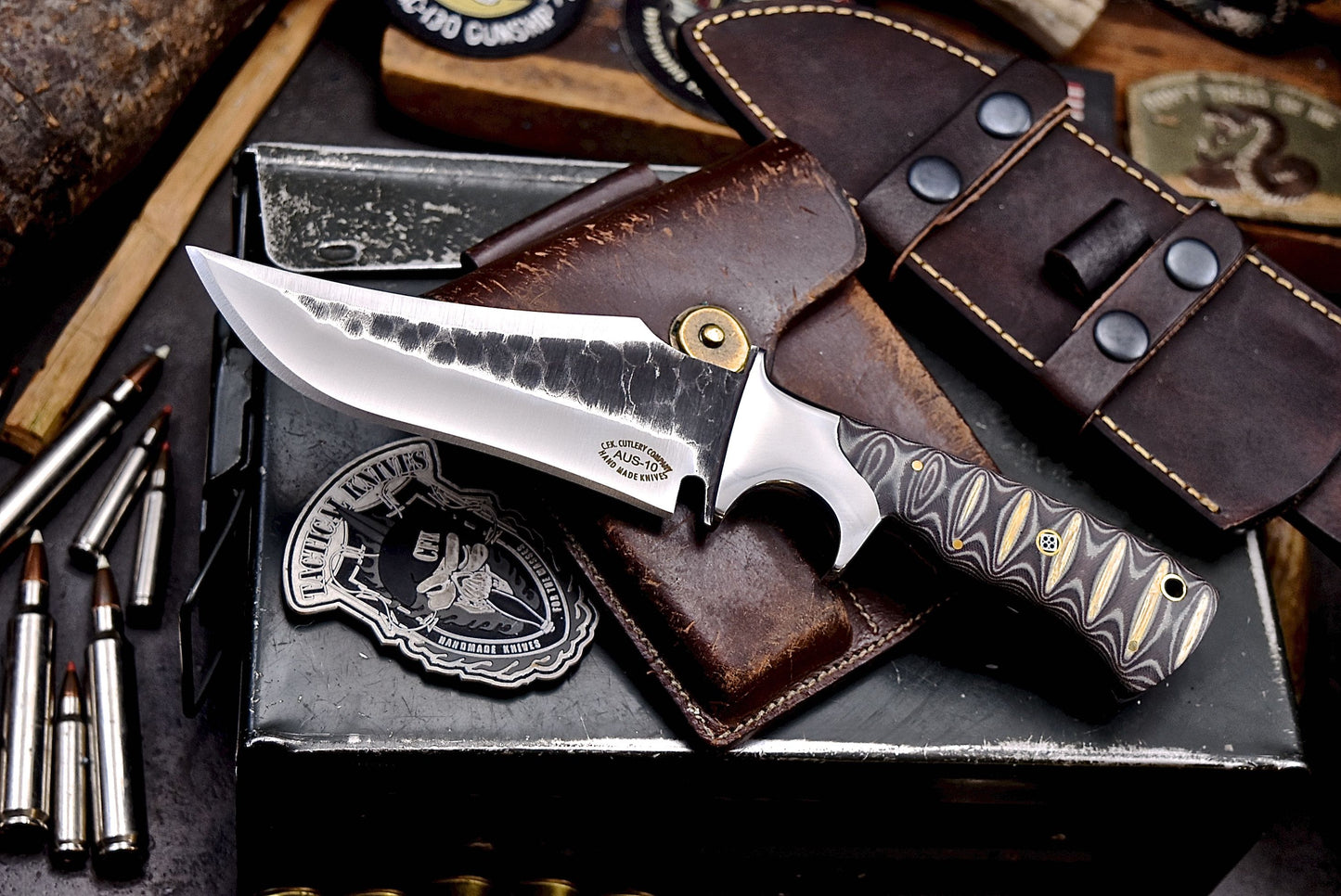 CFK Handmade AUS 10 Custom MICARTA Sub Hilt Hunting Camping Sinner Knife Set