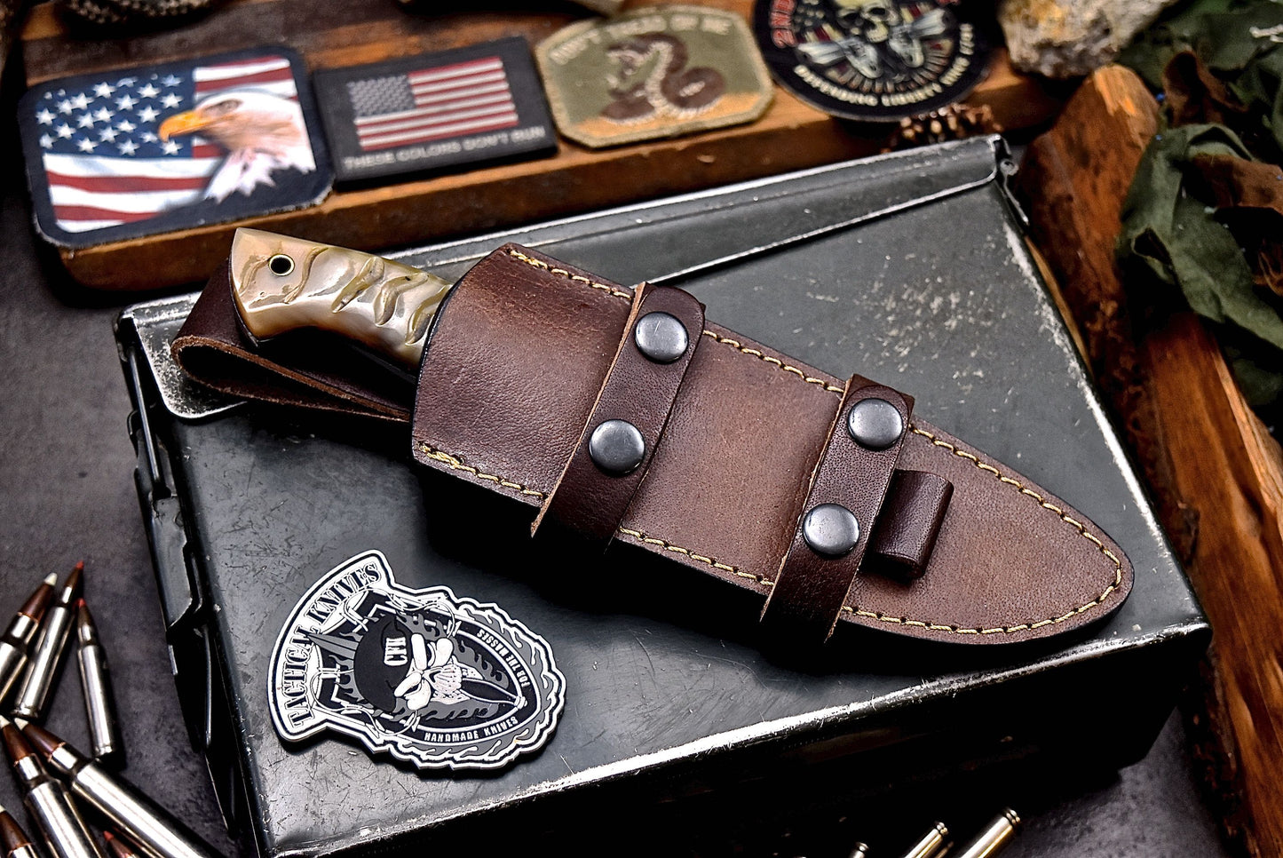 CFK Handmade Damascus Custom GENUINE SHEEP HORN Hunting Skinner Knife