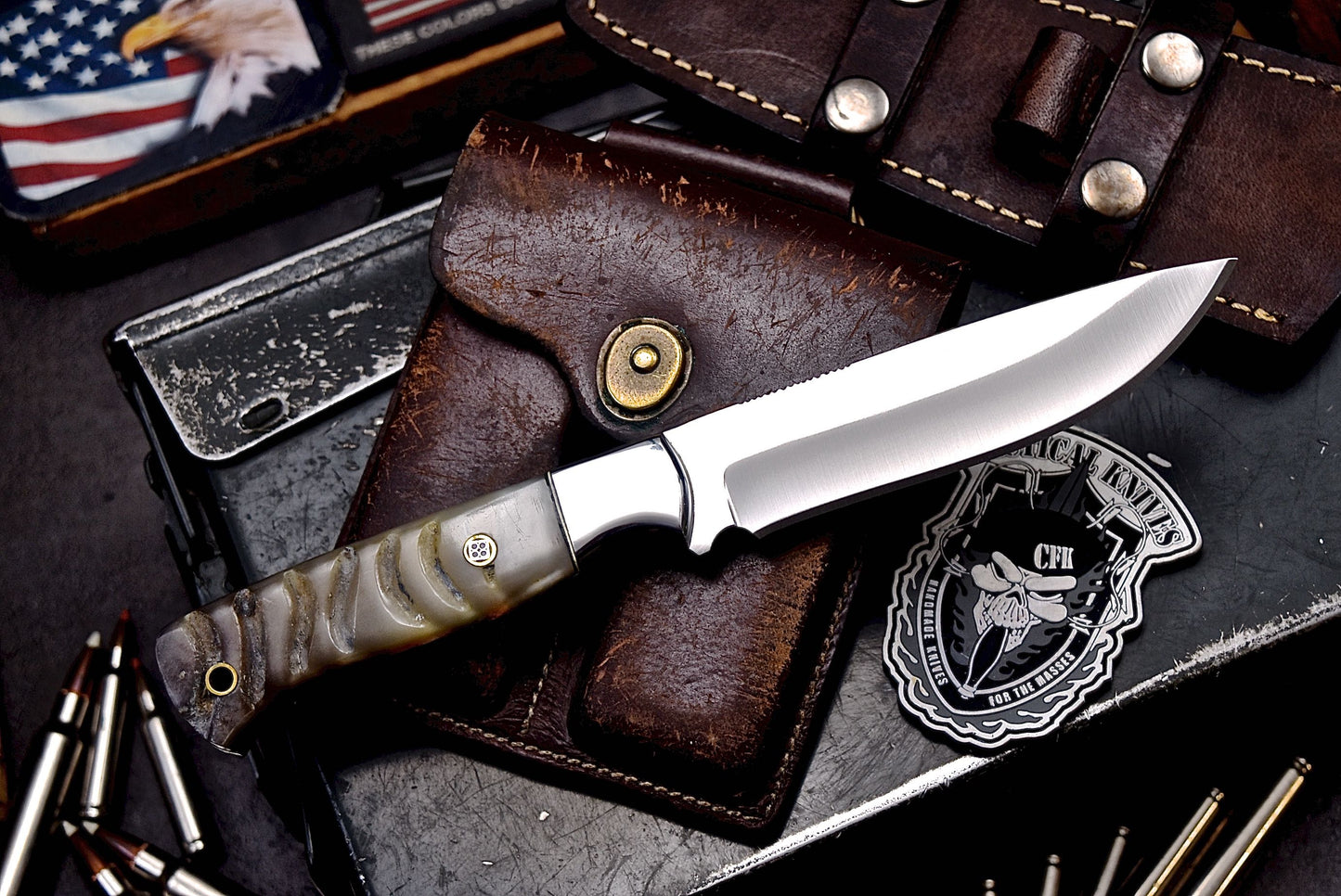 CFK Handmade AUS 10 Custom GENUINE RED DALL SHEEP HORN Hunting Skinner Camping Knife