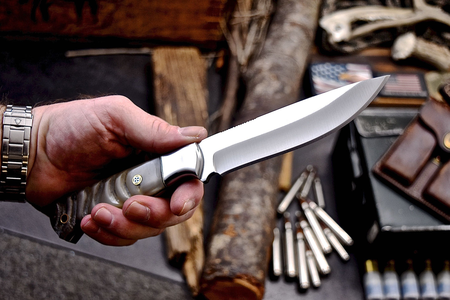 CFK Handmade AUS 10 Custom GENUINE RED DALL SHEEP HORN Hunting Skinner Camping Knife