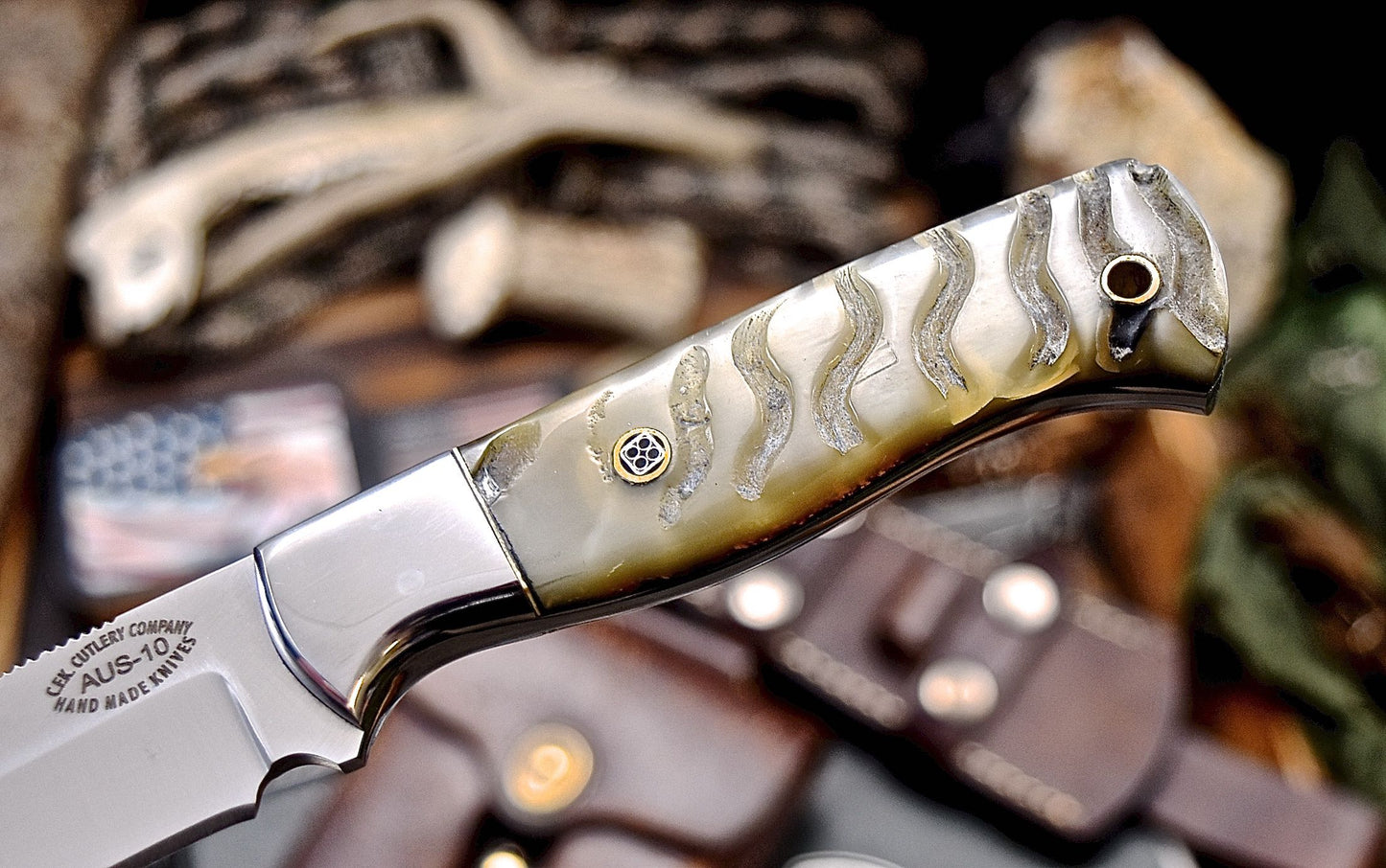 CFK Handmade AUS 10 Custom GENUINE RED DALL SHEEP HORN Hunting Skinner Camping Knife