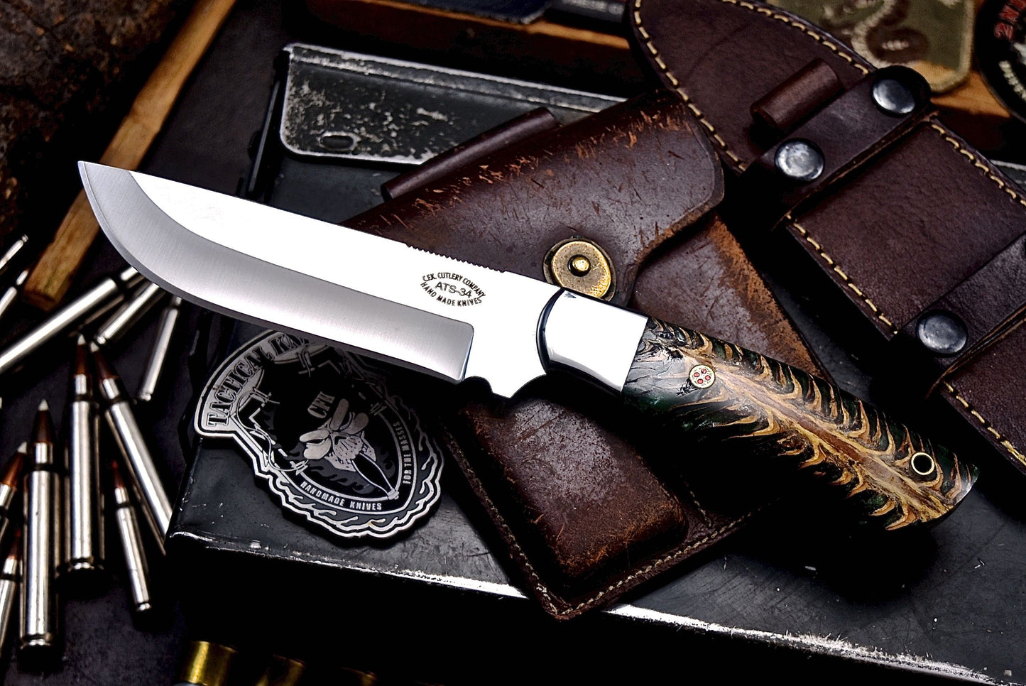 CFK Handmade ATS 34 Custom PINE CONE Hunting Camping Skinner Knife