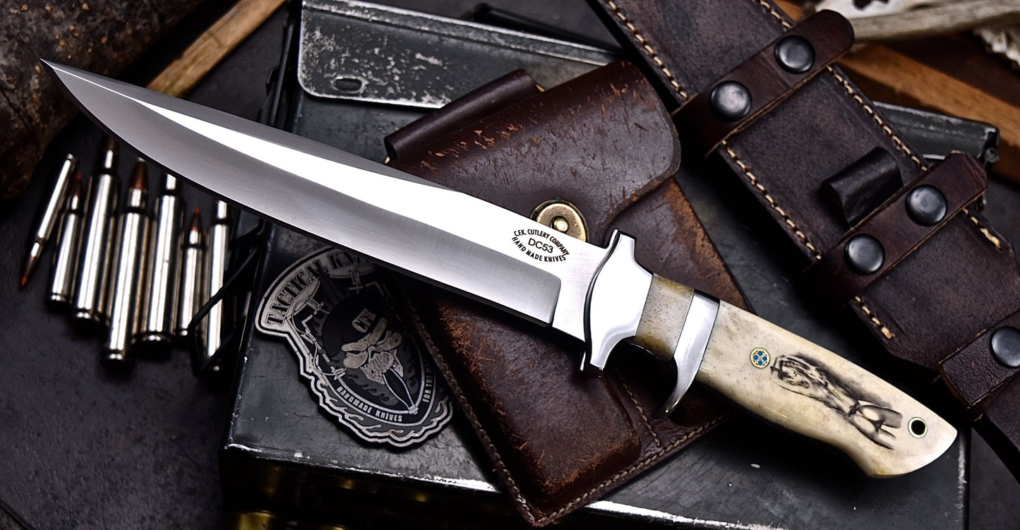 CFK Handmade DC53 Custom NUDE WOMAN ART SCRIMSHAW Bone Sub hilt Hunting Knife Set