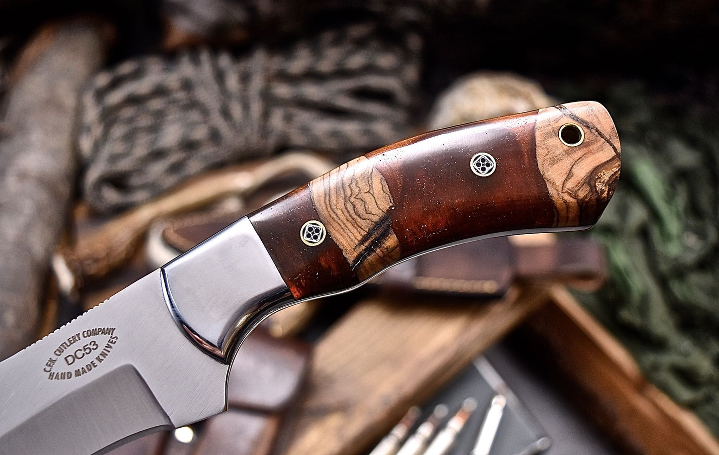 CFK Handmade DC53 Custom HYBRID WOOD Hunting Skinner Camping Sport Knife Set