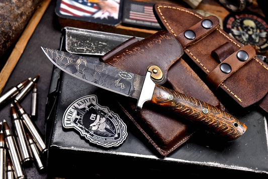 CFK Handmade CAMO AUS 10 Custom PINE CONE Hunting Knife & Sheath Set