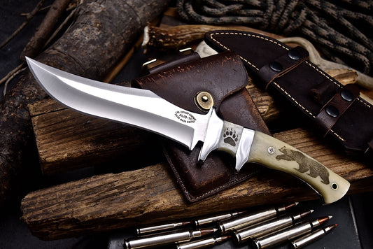 CFK Handmade AUS-10 Custom BEAR & PAW SCRIMSHAW BONE Sub Hilt Hunting Knife Set