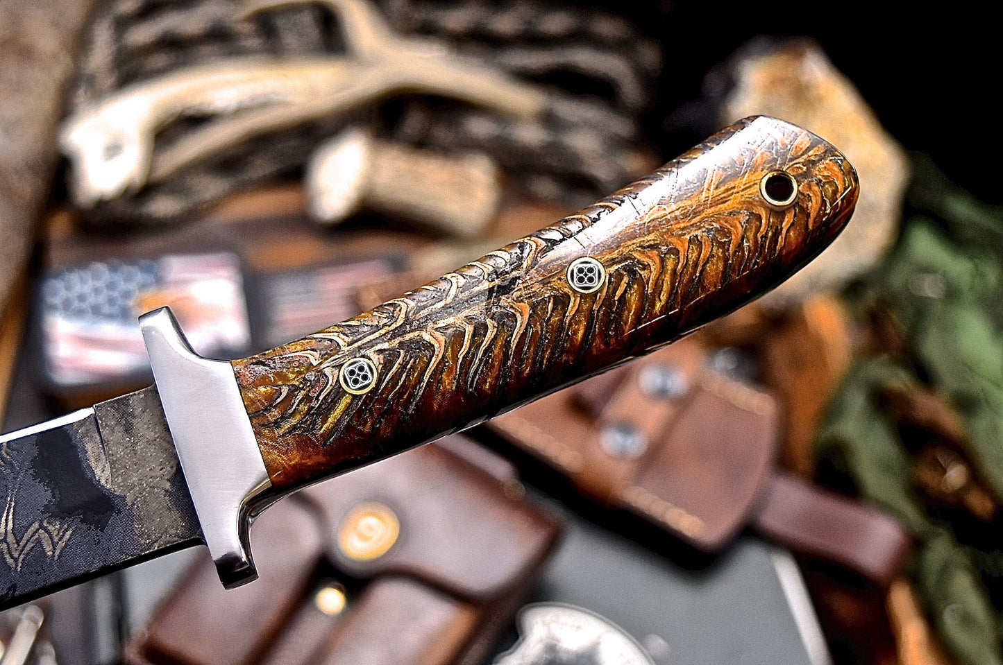 CFK Handmade CAMO AUS 10 Custom PINE CONE Hunting Knife & Sheath Set