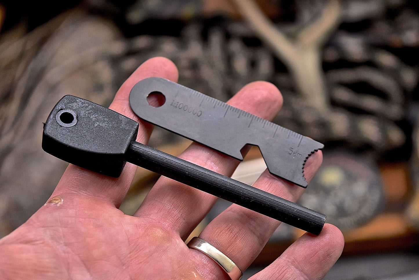 CFK HIGH QUALITY Handmade BROWN Leather Horizontal 6 INCH Knife Scout Sheath & Fire Starter Kit Set