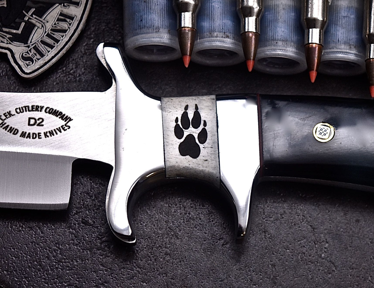 CFK Handmade D2 Custom WOLF PAW SCRIMSHAW BONE HORN Sub Hilt Hunting Knife Set