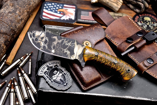 CFK Handmade CAMO AUS 8 Custom PINE CONE Hunting Knife & Fire Starter Kit Sheath Set