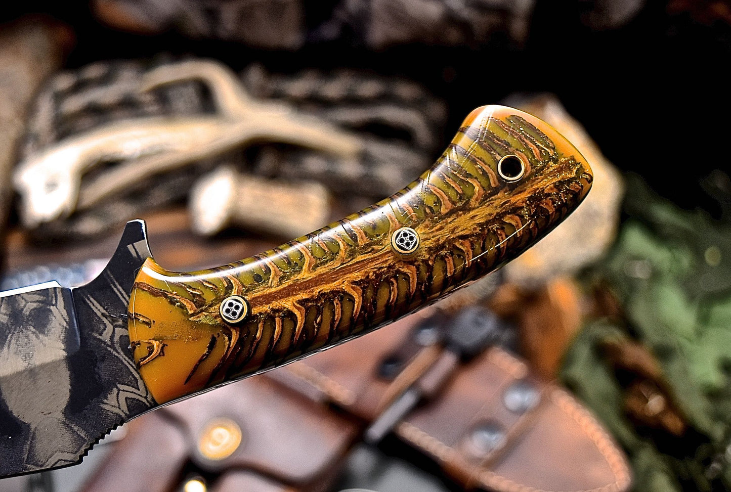 CFK Handmade CAMO AUS 8 Custom PINE CONE Hunting Knife & Fire Starter Kit Sheath Set