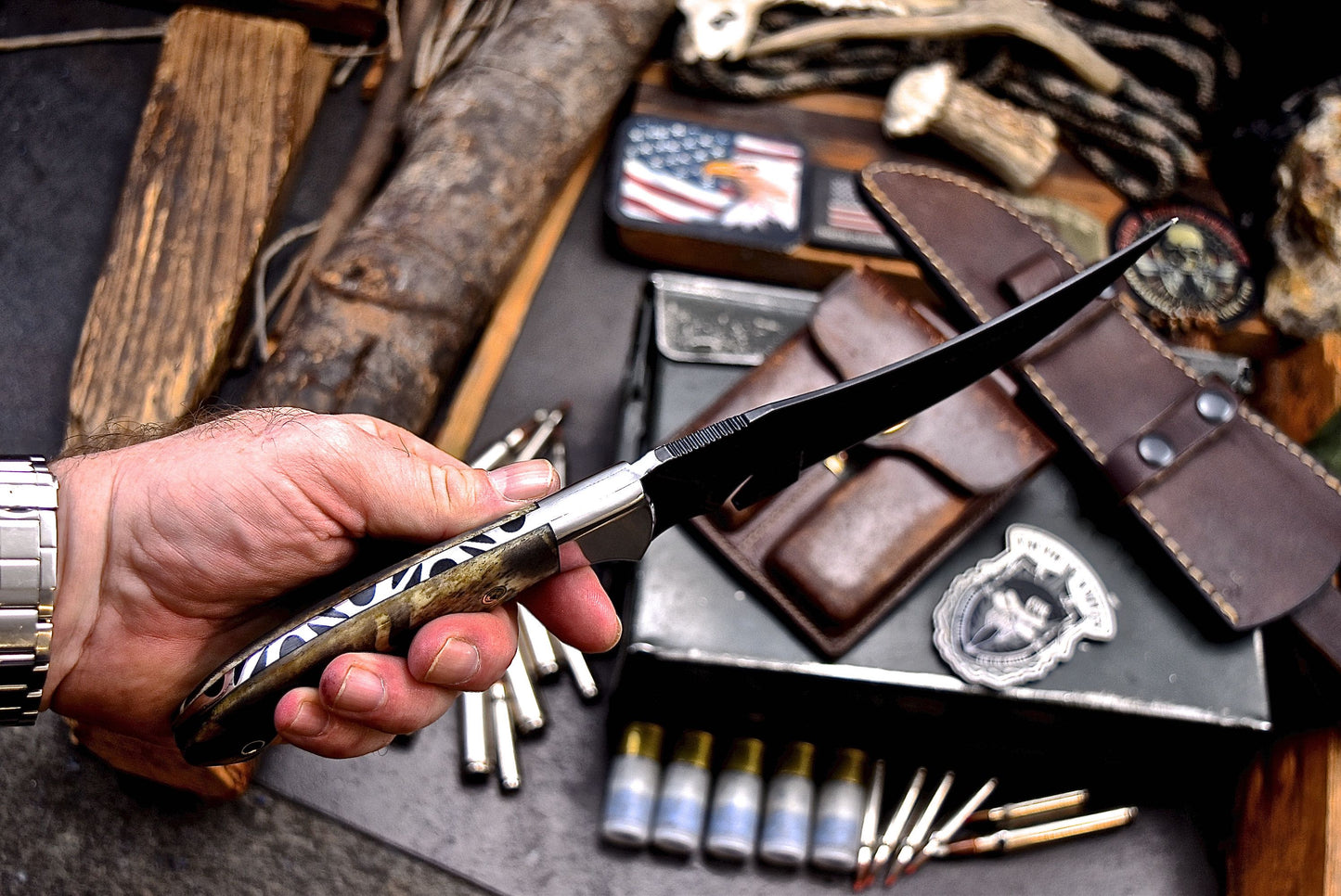 CFK Handmade CAMO 440C Custom PINE CONE Hunting Skinning Knife & Sheath Set