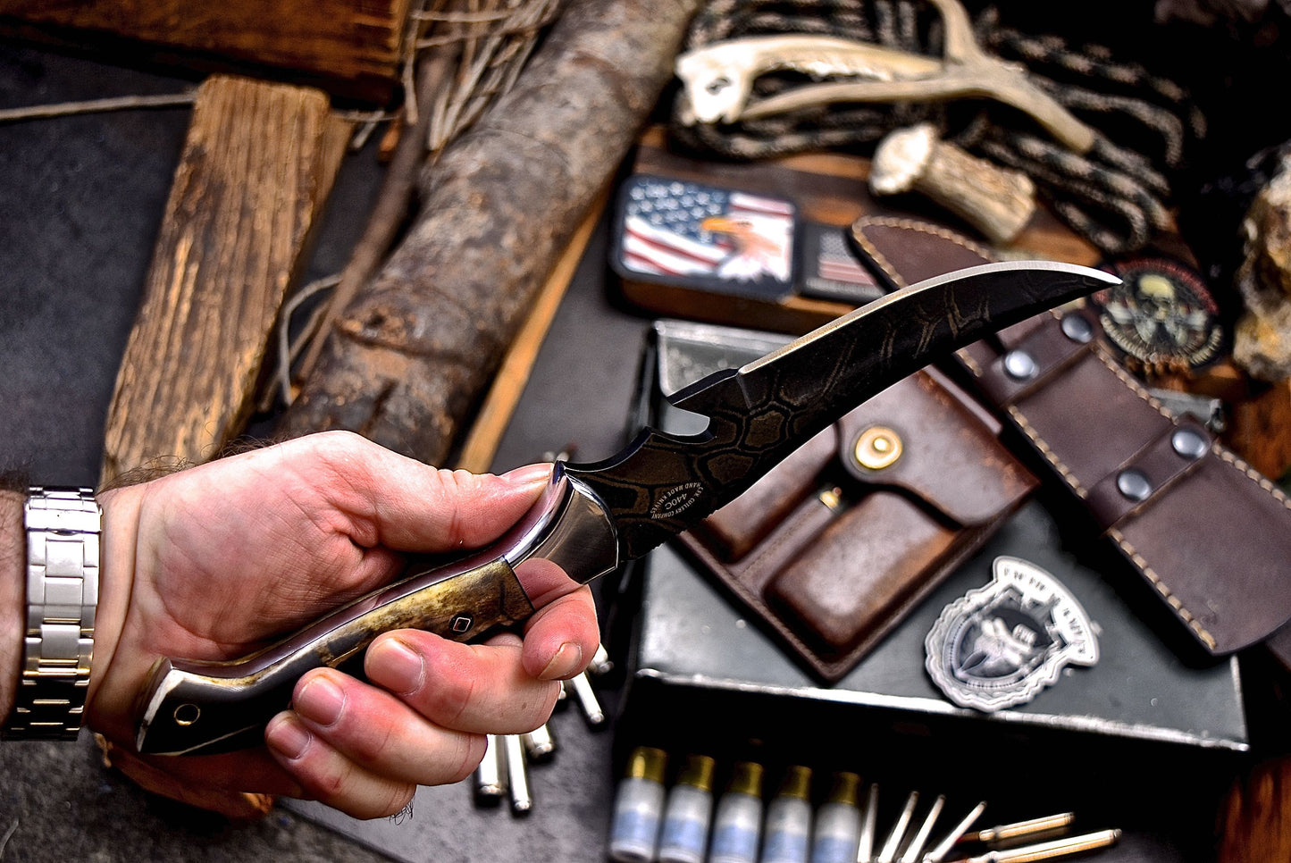 CFK Handmade CAMO 440C Custom PINE CONE Hunting Skinning Knife & Sheath Set