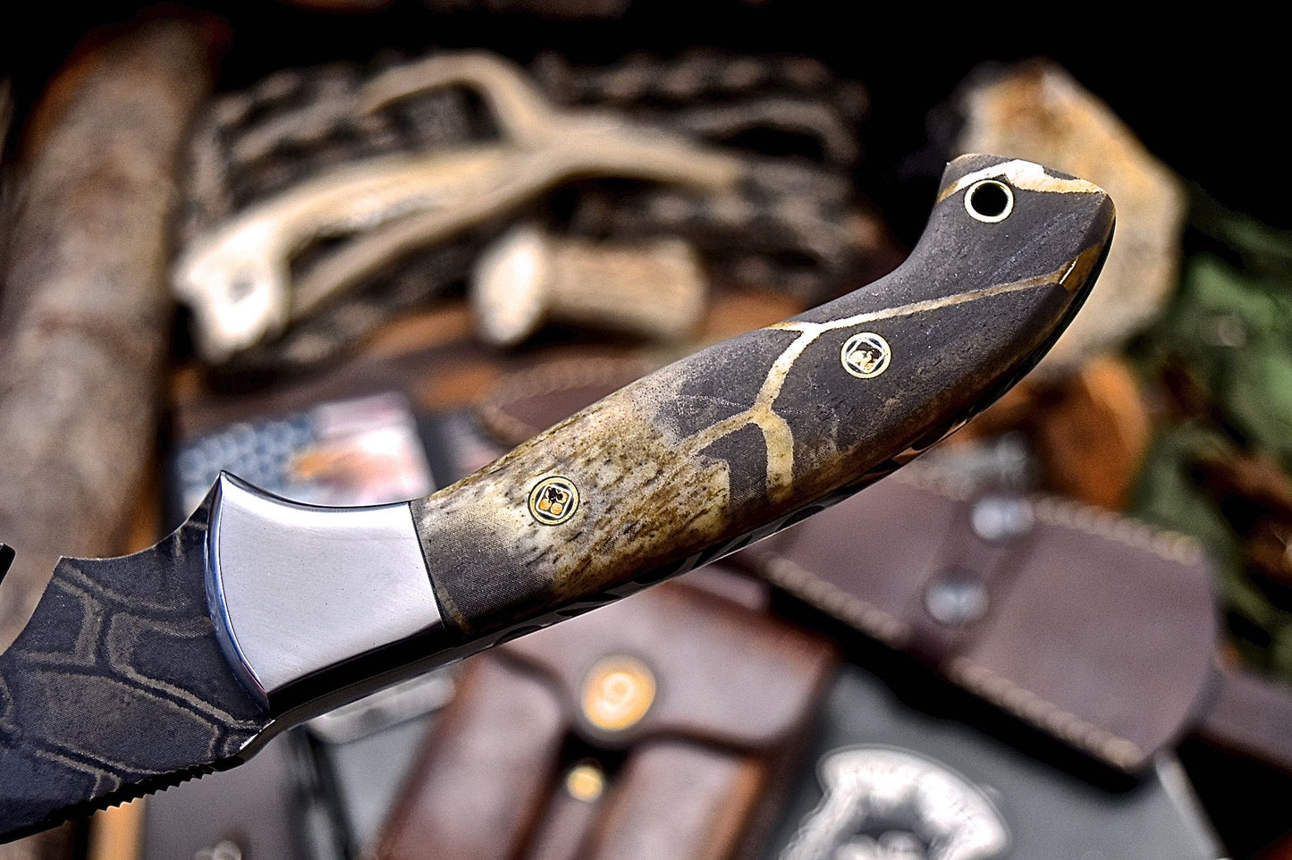 CFK Handmade CAMO 440C Custom PINE CONE Hunting Skinning Knife & Sheath Set