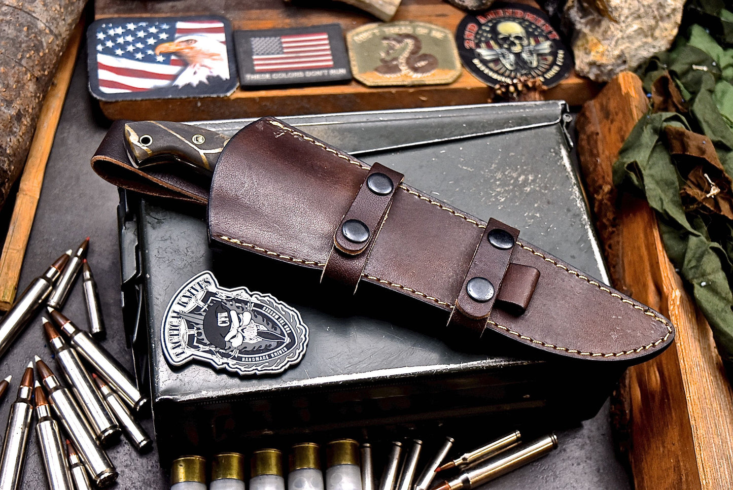 CFK Handmade CAMO 440C Custom PINE CONE Hunting Skinning Knife & Sheath Set