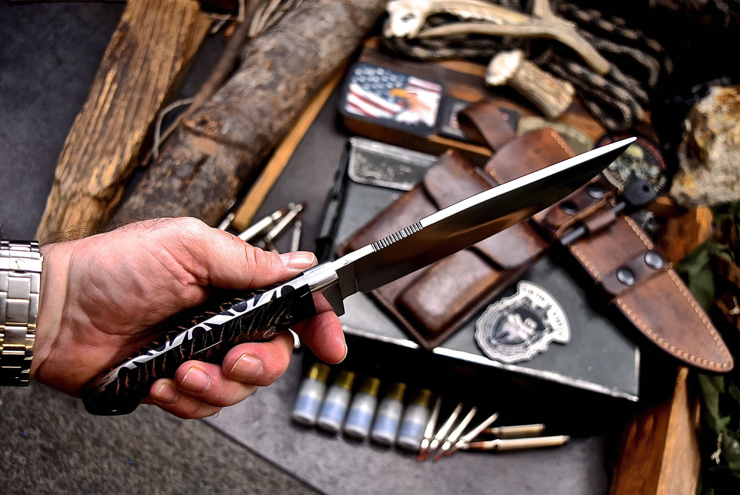 CFK Handmade 440C Custom PINE CONE Hunting Camping Knife & Accessories Sheath Set