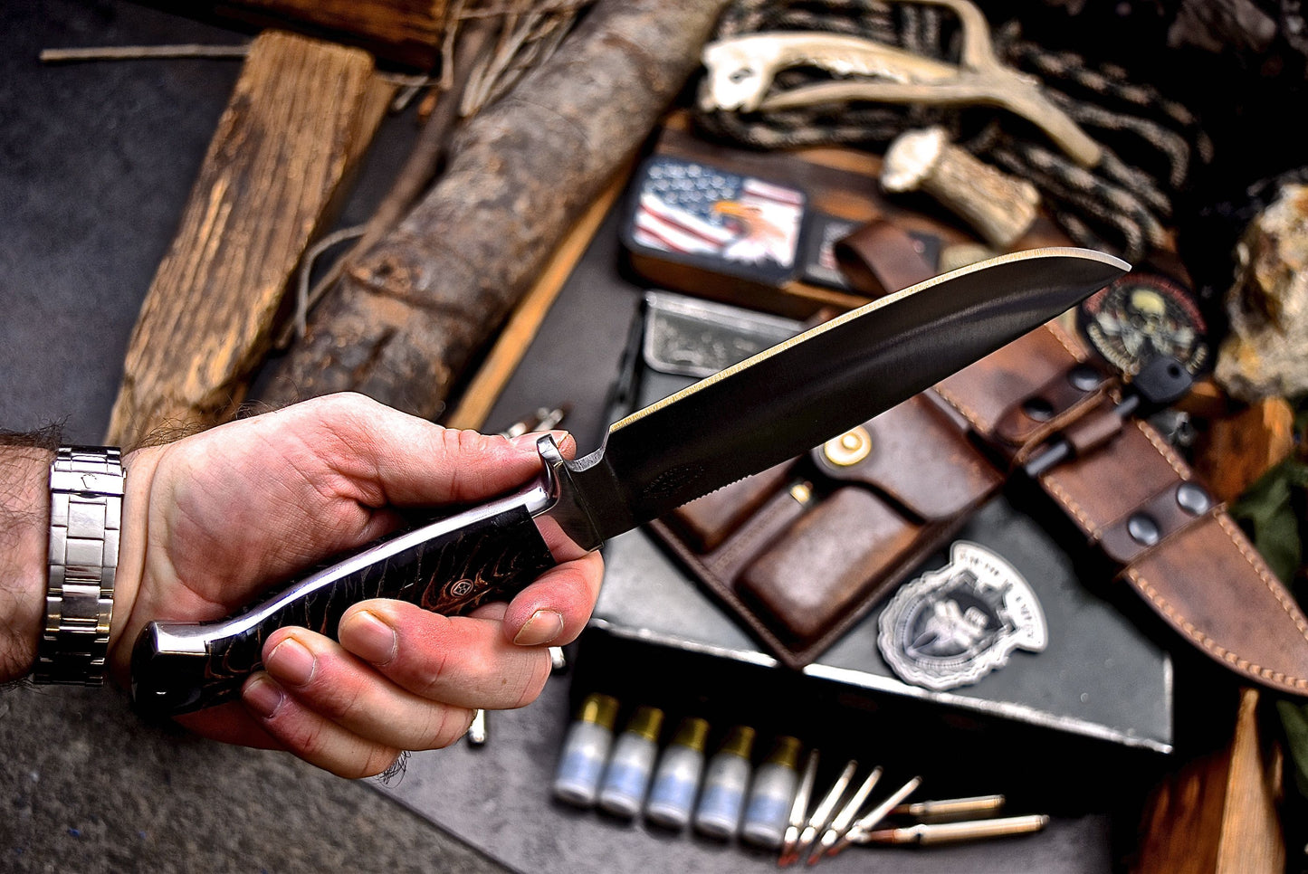 CFK Handmade 440C Custom PINE CONE Hunting Camping Knife & Accessories Sheath Set