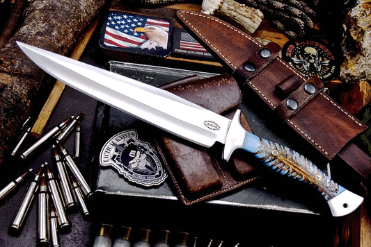 CFK Handmade AUS 10 Custom BLUE PINE CONE Large Hunting Knife & Sheath Set