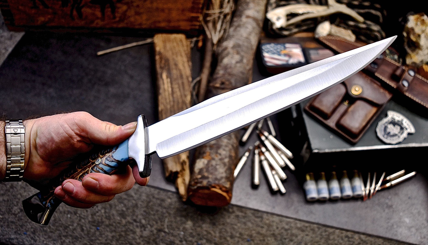 CFK Handmade AUS 10 Custom BLUE PINE CONE Large Hunting Knife & Sheath Set