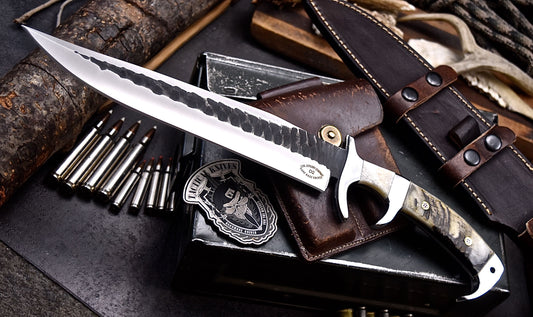 CFK Handmade D2 Custom SHEEP HORN BONE Large WWII REPLICA Sub Hilt Hunting Fighter Knife Set
