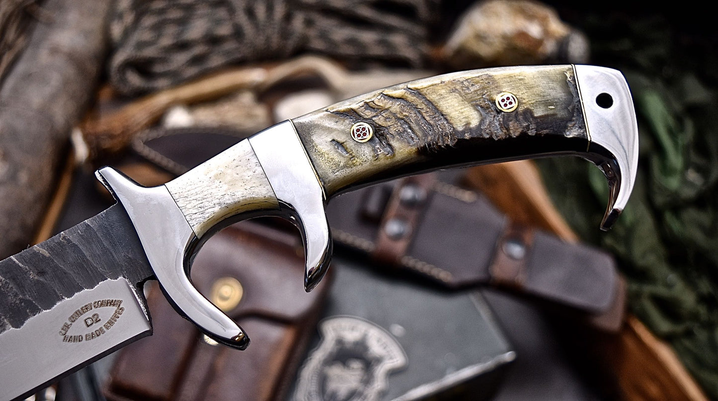 CFK Handmade D2 Custom SHEEP HORN BONE Large WWII REPLICA Sub Hilt Hunting Fighter Knife Set