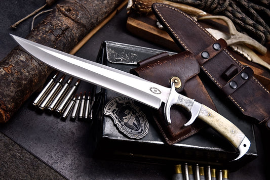 CFK Handmade D2 Custom CAMEL BONE Large WWII REPLICA Sub Hilt Hunting Fighter Knife Set