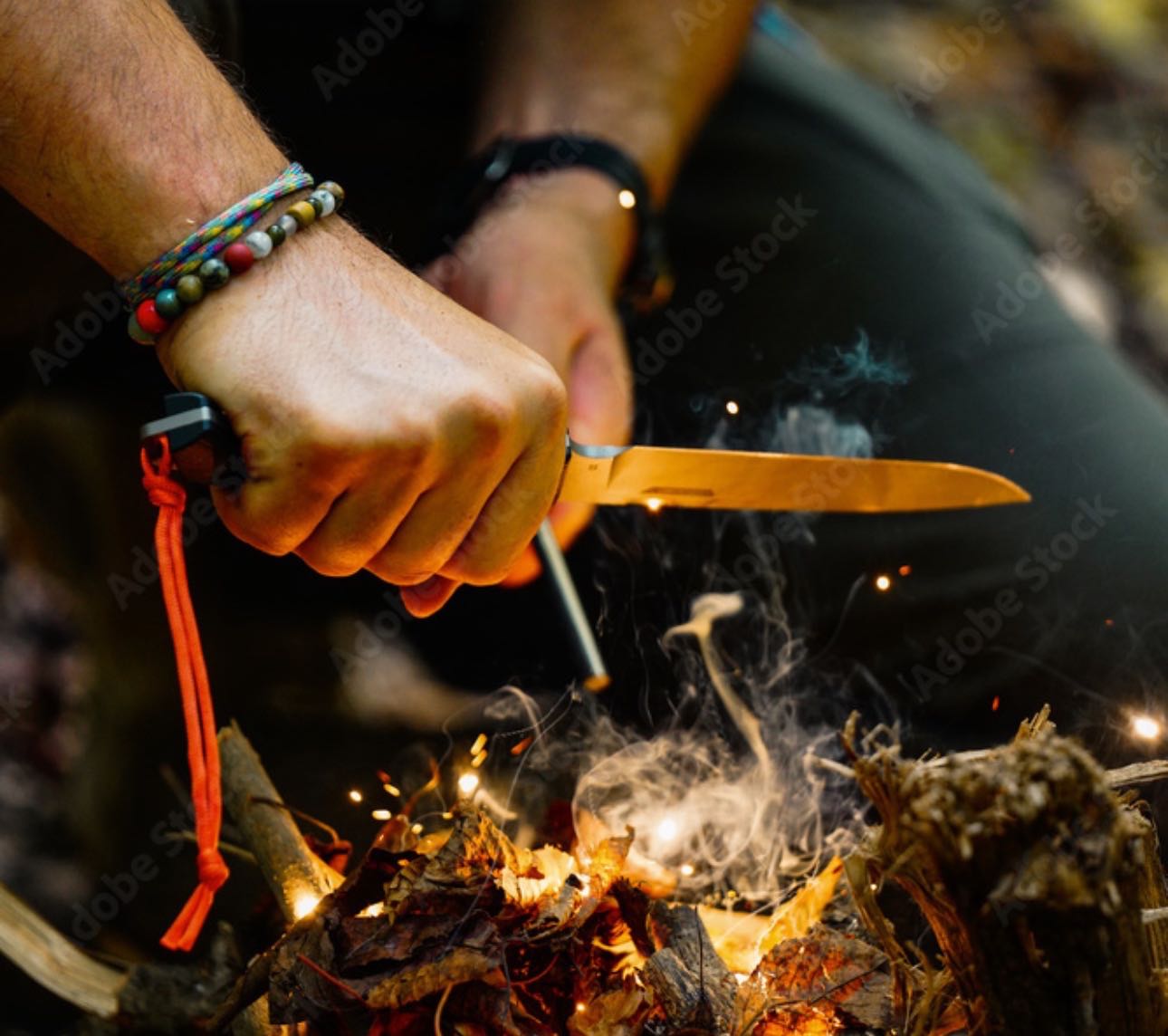 CFK HIGH QUALITY Handmade BROWN Leather Horizontal 6 INCH Knife Scout Sheath & Fire Starter Kit Set